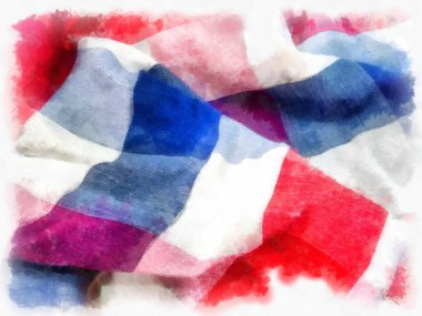 Peştamal ya da İskoç Doku stili suluboya resim çizimi.