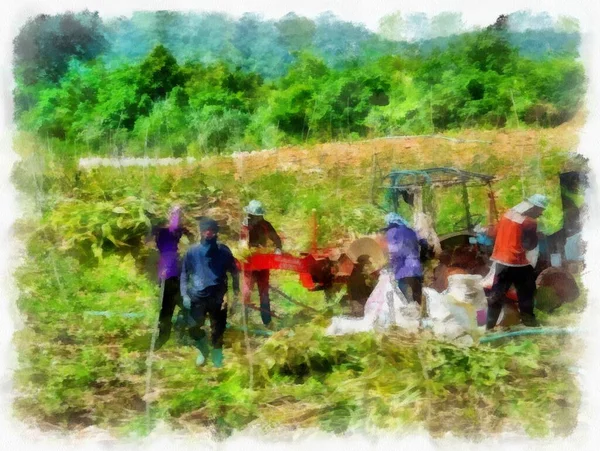 Een Boer Een Berg Boerderij Aquarel Trant Illustratie Impressionist Schilderstuk — Stockfoto