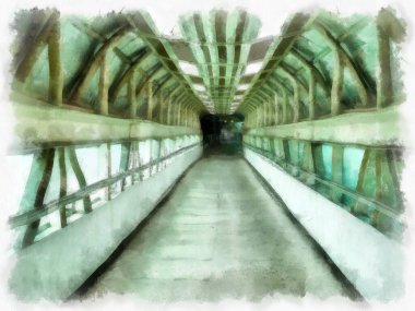 Üstgeçit geçidi suluboya stili illüstrasyon ressamı.