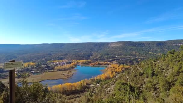 Panoramautsikt Sierra Cuenca Ved Spania Turstier Raya Escalern Cuenca Spania – stockvideo