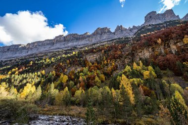 Ordesa ve Monte Perdido Ulusal Parkı, Pireneler, İspanya Aragon 'da sonbahar manzarası.