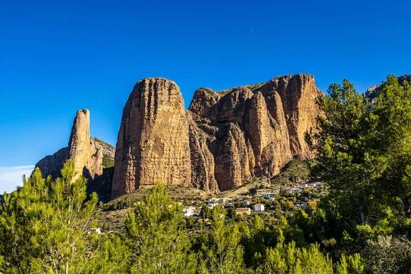 Panorama Van Rotsen Van Mallos Riglos Provincie Huesca Aragon Spanje — Stockfoto