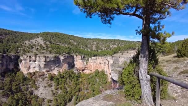 西班牙Ua的Serrania Cuenca全景 西班牙昆卡Ua的La Raya和El Escalern远足小径 — 图库视频影像