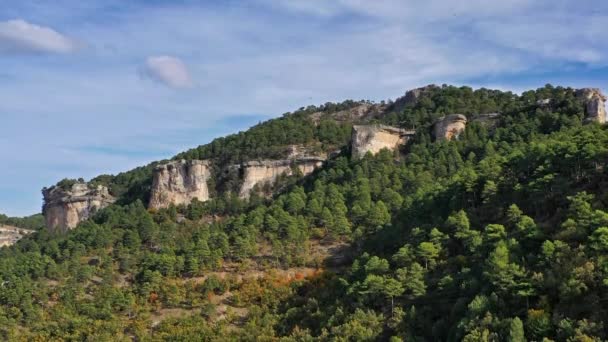 Panoramautsikt Serrania Cuenca Ved Spania Turstier Raya Escalern Cuenca Spania – stockvideo