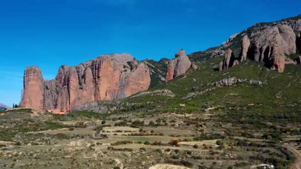 Panorama Över Mallos Riglos Stenar Huesca Provinsen Aragonien Spanien Europa — Stockvideo