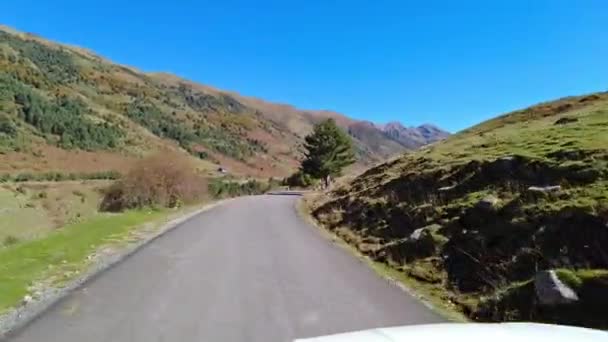 Guidare Attraverso Valle Hecho Nei Pirenei Spagnoli Autunno Spagna Europa — Video Stock
