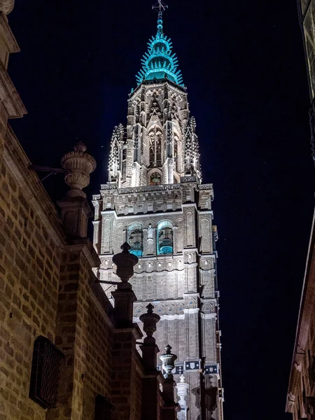 Iluminada Catedral Primaz Santa Maria Toledo Noite Catedral Primaz Santa — Fotografia de Stock