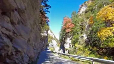 İspanya 'da sonbaharda Pireneler' de, İspanya 'da Avrupa' da Hecho Vadisi 'nde araba sürmek
