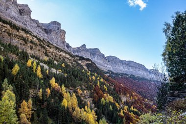 Ordesa ve Monte Perdido Ulusal Parkı, Pireneler, İspanya Aragon 'da sonbahar manzarası.