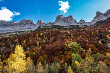 Ordesa ve Monte Perdido Ulusal Parkı, Pireneler, İspanya Aragon 'da sonbahar manzarası.