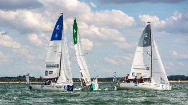 Travemuende, Almanya - 28 Temmuz 2018 Seyahat Haftası 'nda yelkenliler, Almanya, Baltık Denizi