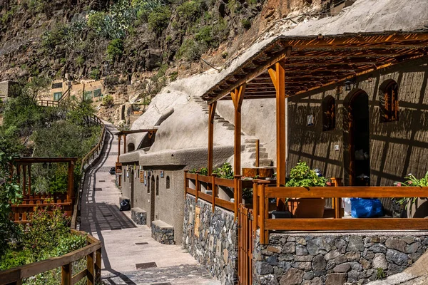 Restaurant Dans Une Grotte Barranco Guayadeque Dans Vallée Aguimes Sur — Photo