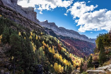 Ordesa ve Monte Perdido Ulusal Parkı, Pireneler, İspanya Aragon 'da sonbahar manzarası.