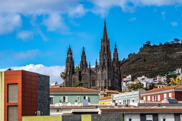 Vista Arucas Con Iglesia San Juan Bautista Isla Gran Canaria — Foto de Stock