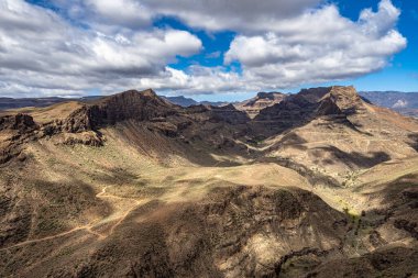 Degollada de las Yeguas 'tan Gran Kanarya Adaları, İspanya' daki Barranco de Fataga 'ya bakış açısı