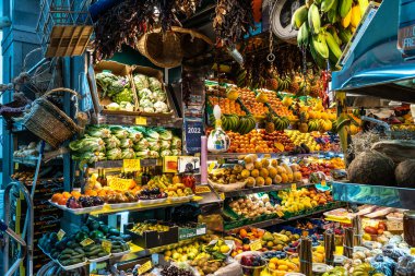 Trade in fresh vegetables and fruit in the historical farmer Mercado de Vegueta market at Las-Palmas de Gran Canaria, Spain