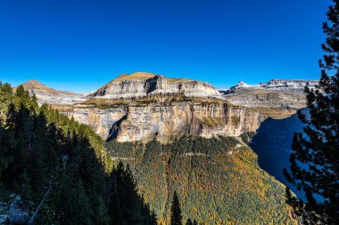 Ordesa ve Monte Perdido Ulusal Parkı, Pireneler, İspanya Aragon 'da sonbahar manzarası.