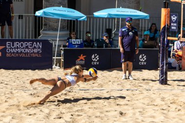 Munich, Germany - Aug 17, 2022: Women's European Beach Volleyball Championships 2022. Spain vs Switzerland