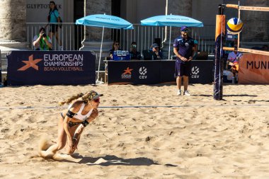 Munich, Germany - Aug 17, 2022: Women's European Beach Volleyball Championships 2022. Spain vs Switzerland