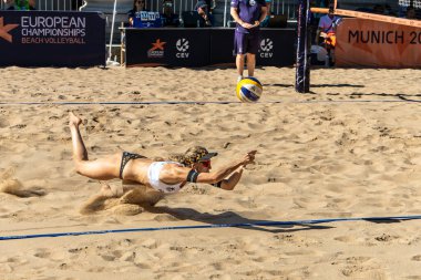 Munich, Germany - Aug 17, 2022: Women's European Beach Volleyball Championships 2022. Spain vs Switzerland