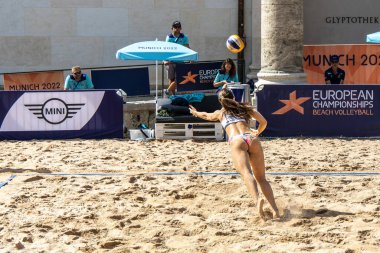 Munich, Germany - Aug 18, 2022: Women's European Beach Volleyball Championships 2022. Slovenia vs Ukraine