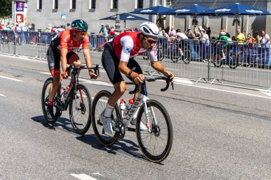 Munich, Germany - Aug 14, 2022: Competitors at the European Championships 2022. Mens Cycling Road Race in Munich, Germany