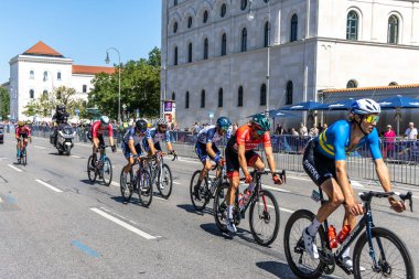 Munich, Germany - Aug 14, 2022: Competitors at the European Championships 2022. Mens Cycling Road Race in Munich, Germany