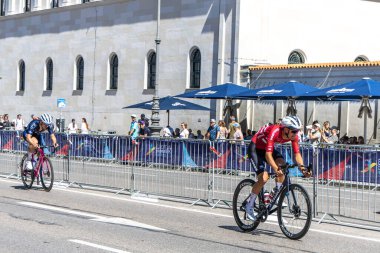 Munich, Germany - Aug 14, 2022: Competitors at the European Championships 2022. Mens Cycling Road Race in Munich, Germany