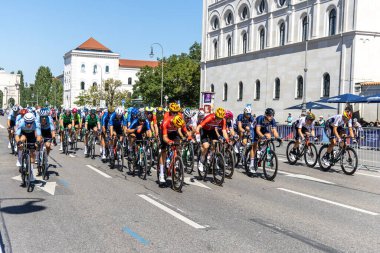 Munich, Germany - Aug 14, 2022: Competitors at the European Championships 2022. Mens Cycling Road Race in Munich, Germany