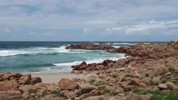 Landscape View Reira Beach Praia Reira Camarinas Galicia Spain — Stok video