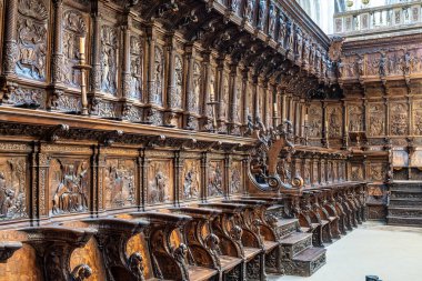 Interior of the Burgos Cathedral in Castilla y Leon, Spain. Unesco World Heritage Site. Erected on top a Romanesque temple, the cathedral was built following a Norman French Gothic model.