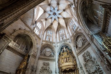 Interior of the Burgos Cathedral in Castilla y Leon, Spain. Unesco World Heritage Site. Erected on top a Romanesque temple, the cathedral was built following a Norman French Gothic model.
