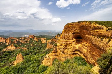 Spectacular landscape of las Medulas, ancient gold mine in Spain. It is unesco world heritage site. Roman mine in El Bierzo county. Cultural landscape.