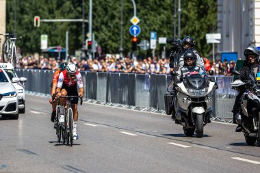 Munich, Germany - Aug 14, 2022: Competitors at the European Championships 2022. Mens Cycling Road Race in Munich, Germany