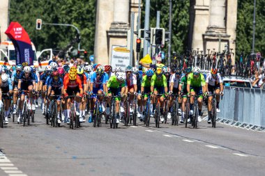 Munich, Germany - Aug 14, 2022: Competitors at the European Championships 2022. Mens Cycling Road Race in Munich, Germany