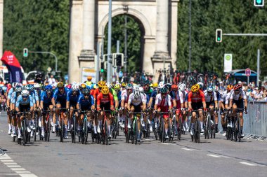 Munich, Germany - Aug 14, 2022: Competitors at the European Championships 2022. Mens Cycling Road Race in Munich, Germany