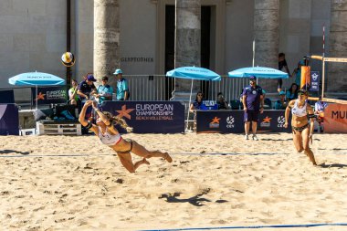 Munich, Germany - Aug 17, 2022: Women's European Beach Volleyball Championships 2022. Spain vs Switzerland