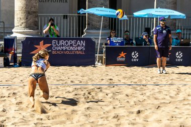 Munich, Germany - Aug 17, 2022: Women's European Beach Volleyball Championships 2022. Spain vs Switzerland