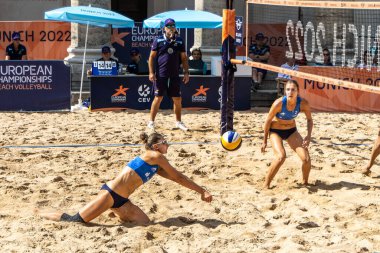 Munich, Germany - Aug 18, 2022: Women's European Beach Volleyball Championships 2022. Slovenia vs Ukraine