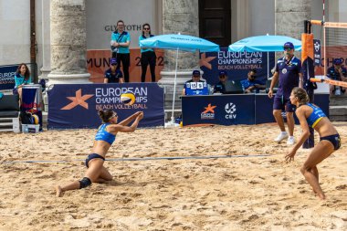 Munich, Germany - Aug 18, 2022: Women's European Beach Volleyball Championships 2022. Slovenia vs Ukraine