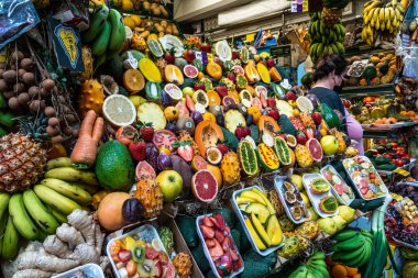 Trade in fresh vegetables and fruit in the historical farmer Mercado de Vegueta market at Las-Palmas de Gran Canaria, Spain
