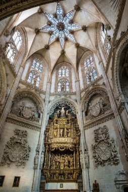 Interior of the Burgos Cathedral in Castilla y Leon, Spain. Unesco World Heritage Site. Erected on top a Romanesque temple, the cathedral was built following a Norman French Gothic model.