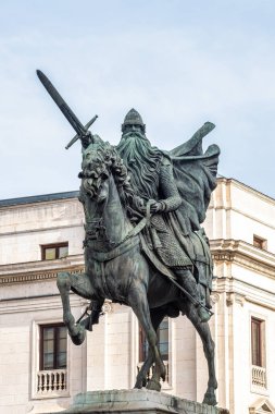 Statue dedicated to the medieval hero El Cid Campeador in the city of Burgos, Spain in Europe