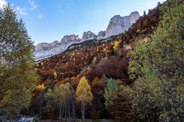Ordesa ve Monte Perdido Ulusal Parkı, Pireneler, İspanya Aragon 'da sonbahar manzarası.