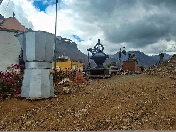 Giant coffee machines at the old wind mill in Gran Canaria island, Spain. Molino de Viento near Mogan.