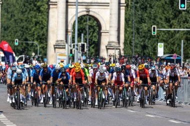Munich, Germany - Aug 14, 2022: Competitors at the European Championships 2022. Mens Cycling Road Race in Munich, Germany