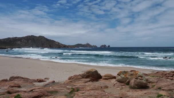 Landscape View Reira Beach Praia Reira Camarinas Galicia Spain — ストック動画