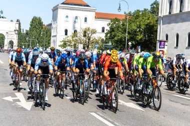 Munich, Germany - Aug 14, 2022: Competitors at the European Championships 2022. Mens Cycling Road Race in Munich, Germany