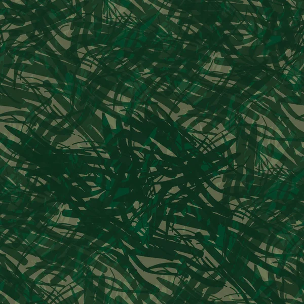 Болезненные джунгли листвы камуфляж бесшовный векторный фон. Абстрактный темно-зеленый плотный задник с перекрывающимися листочками. Ботаническая текстура повторяется со смешанными мазками кисти — стоковый вектор
