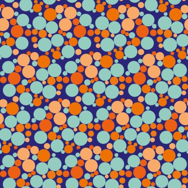 Soyut kabarcık altıgen vektörsüz şablon arka planı. Neon turuncu, mavi ve çivit renkli ballı daireler. Değişik kabarcıklarla geometrik yineleme. Yazın her yerinde.